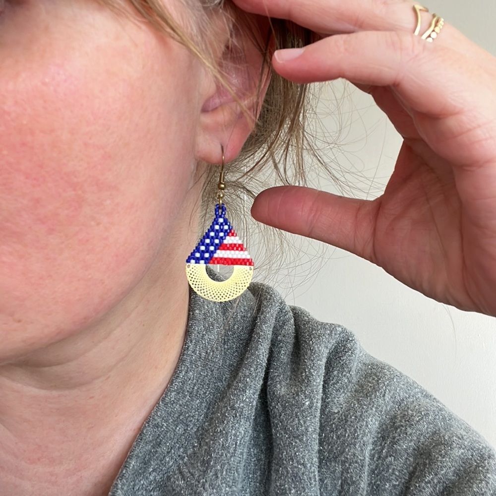 Handmade beaded earrings flag